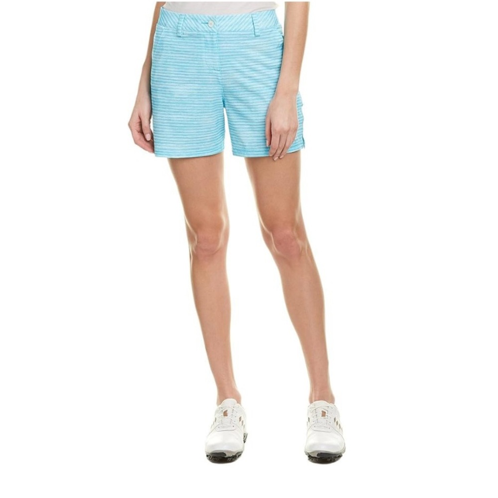 Puma women’s golf shorts, size 12 aqua blue and white striped print 5”